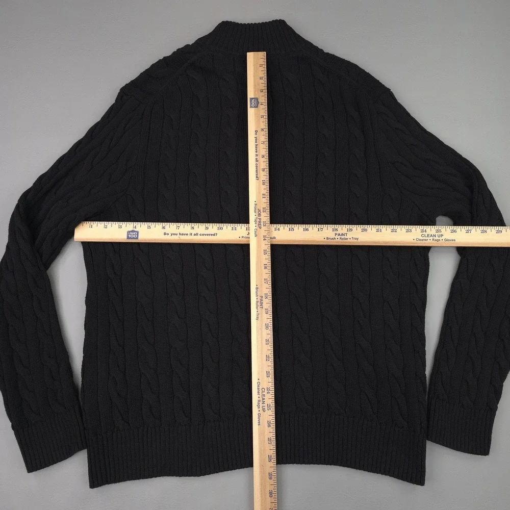 Polo Ralph Lauren Sweater Mens 2XL Black 1/4 Zip Mock Neck Cable Knit Cotton